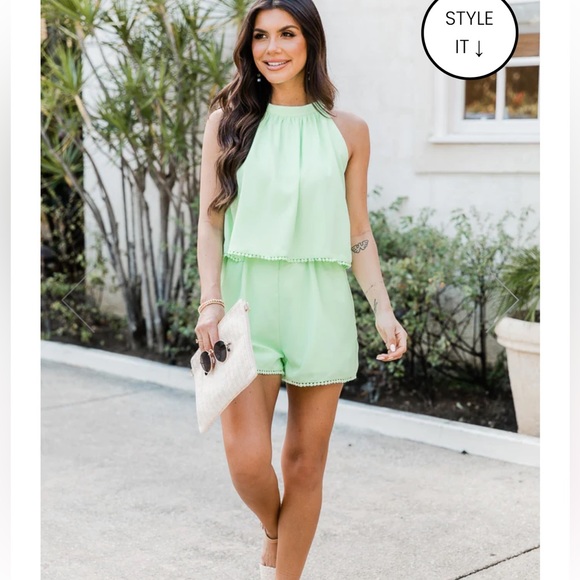 Pink Lily Pants - Dare to Indulge Lime Green Halter Romper